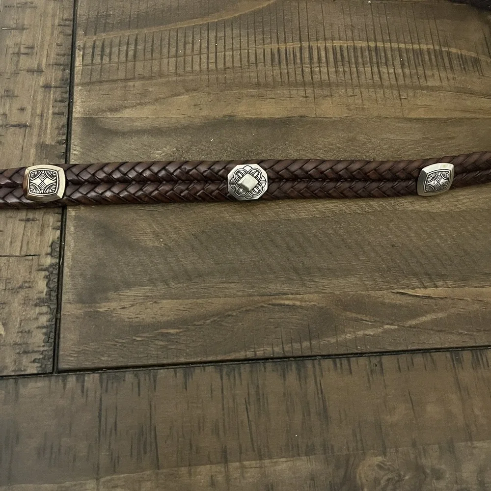 Brighton Brown Braided Leather Belt with Silver-Tone Conchos and Buckle - Picture 2 of 5